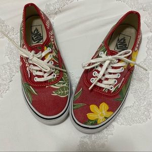 Vans Van Doran Red Hawaiian Floral Print Canvas Sneaker Shoe Men’s 6 Women’s 7.5